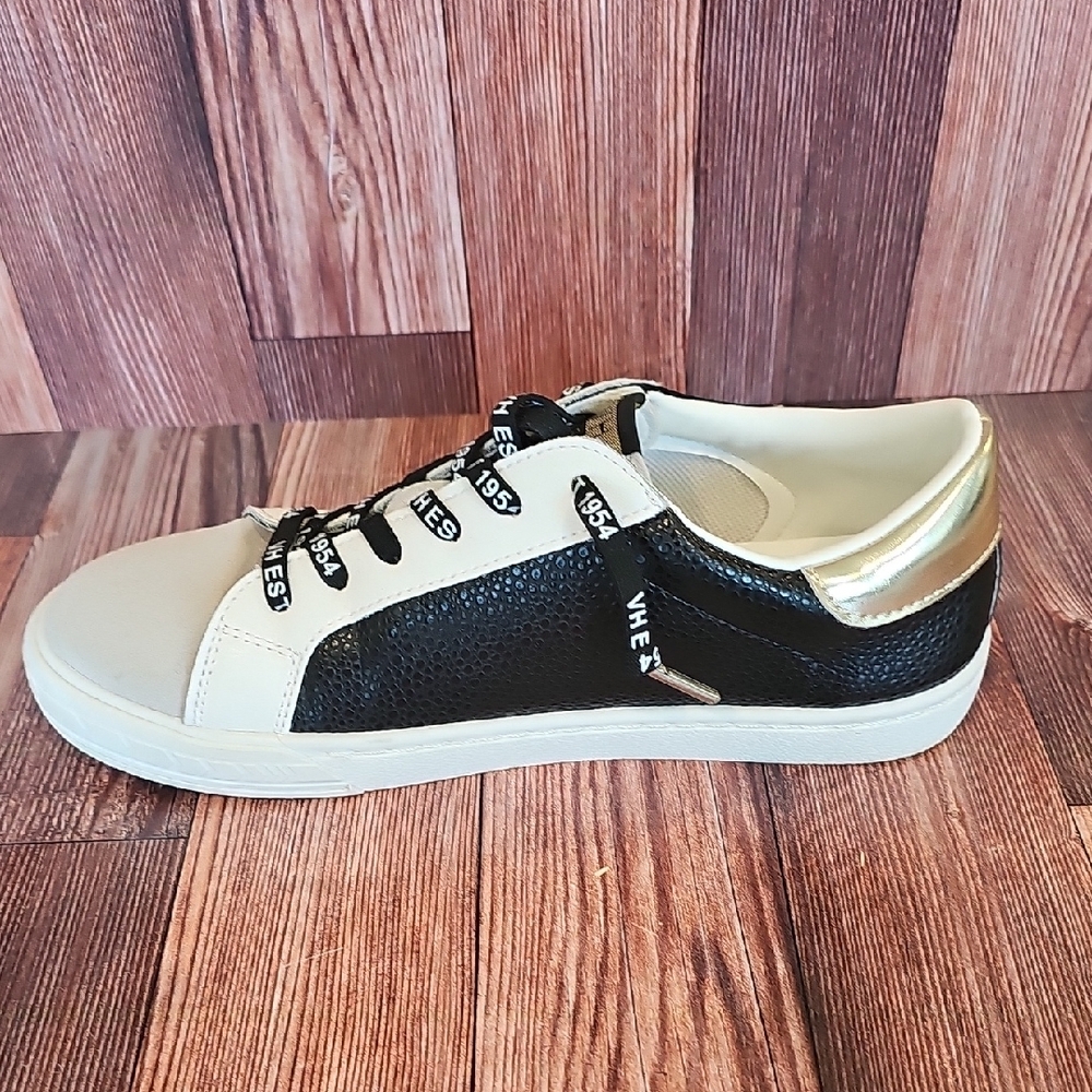 Vintage Havana Black and White Sneakers with Gold Highlights - Picture 8 of 10